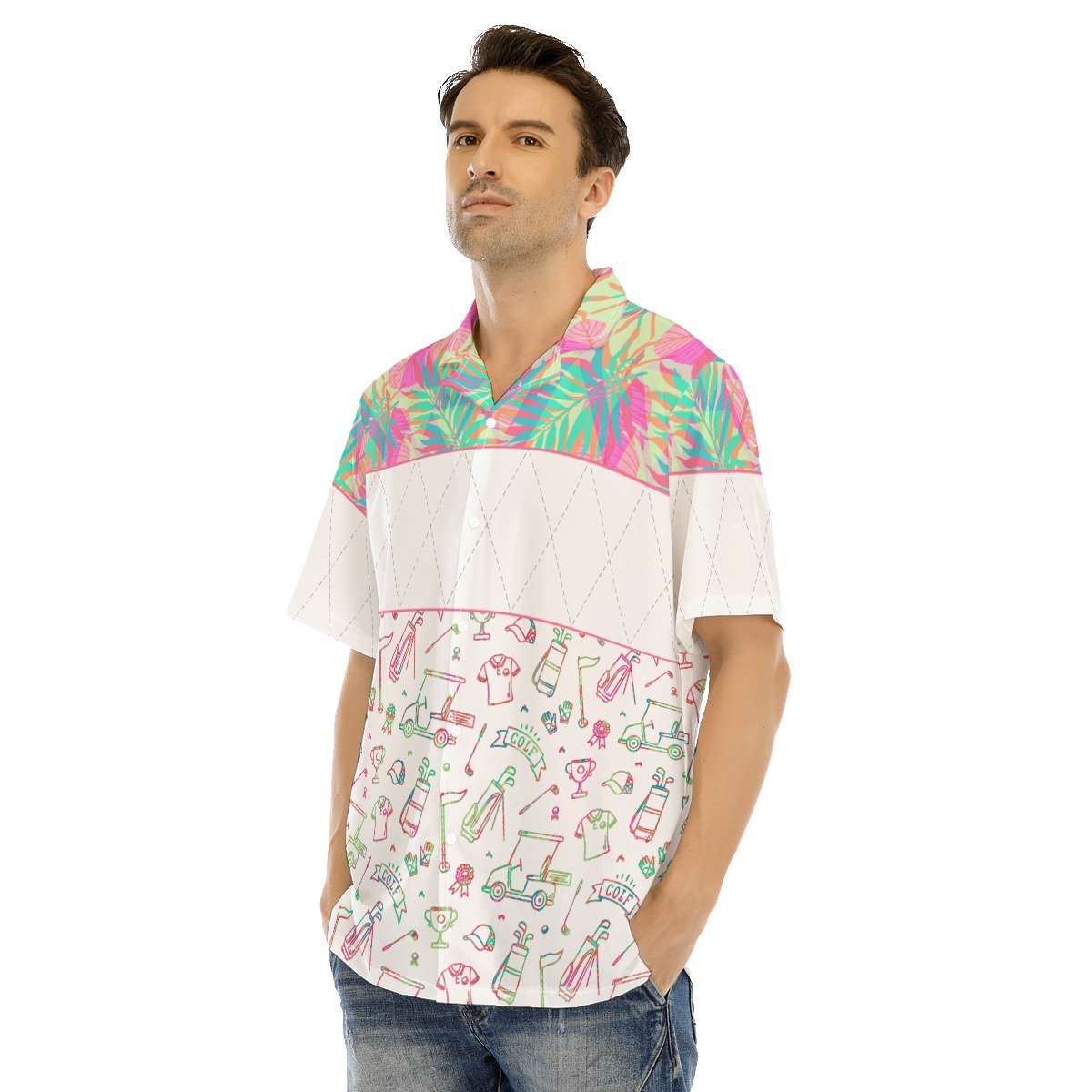 Floral Golf Patterns Pink And White Hawaiian Shirt