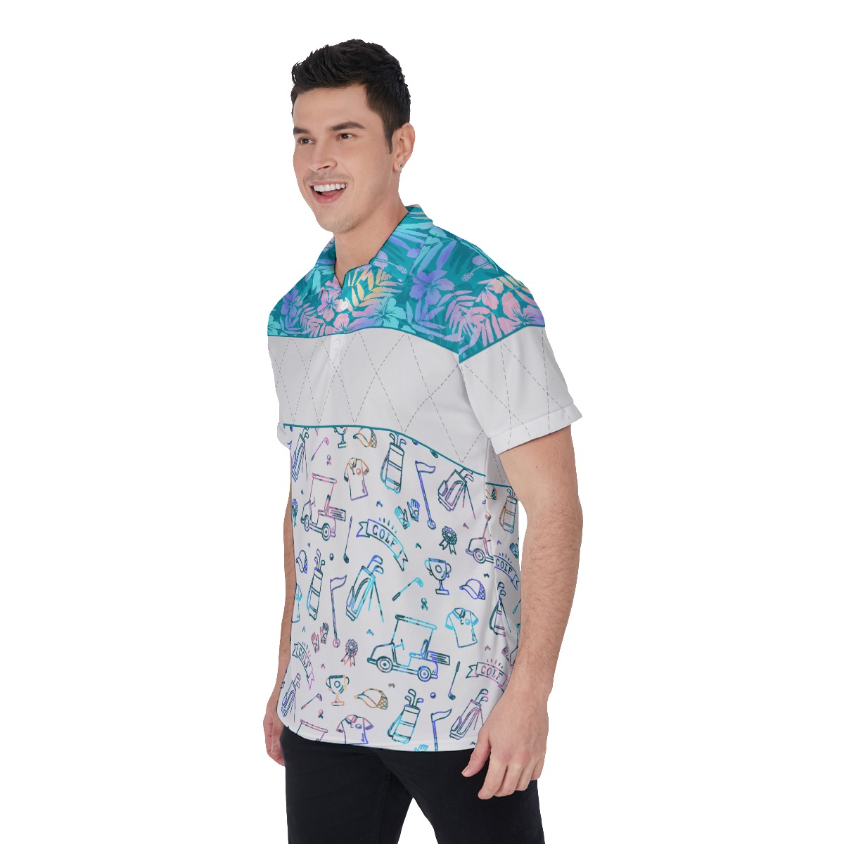 Golf Patterns Floral Men's Hawaiian Polo Shirt
