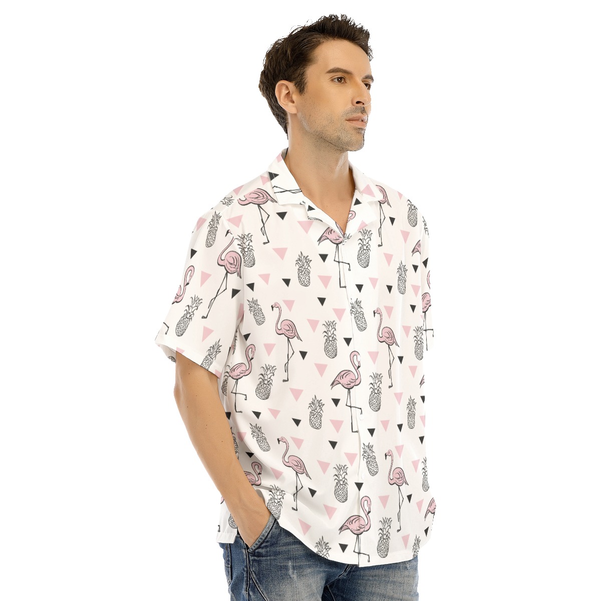 Flamingo Pineapple White Hawaiian Shirt