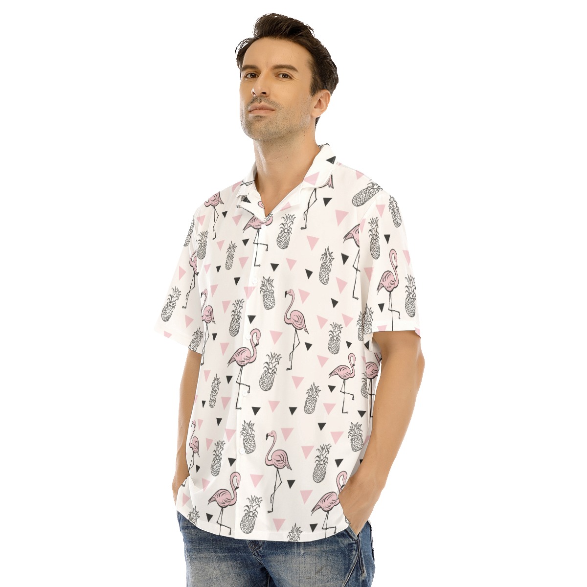 Flamingo Pineapple White Hawaiian Shirt