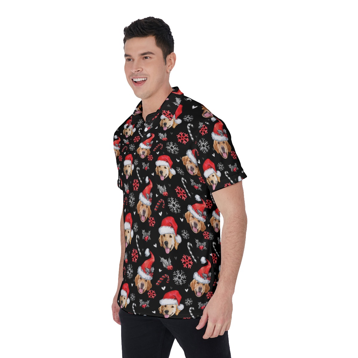 Men's Cool Custom Christmas Polo Hawaiian Shirt With Dog Face