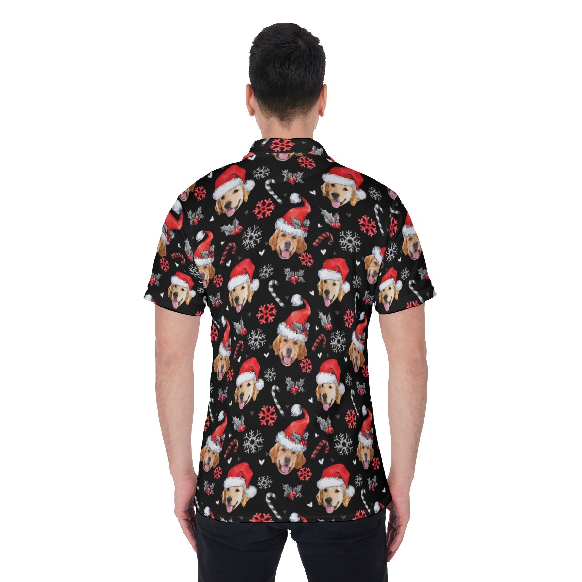 Men's Cool Custom Christmas Polo Hawaiian Shirt With Dog Face
