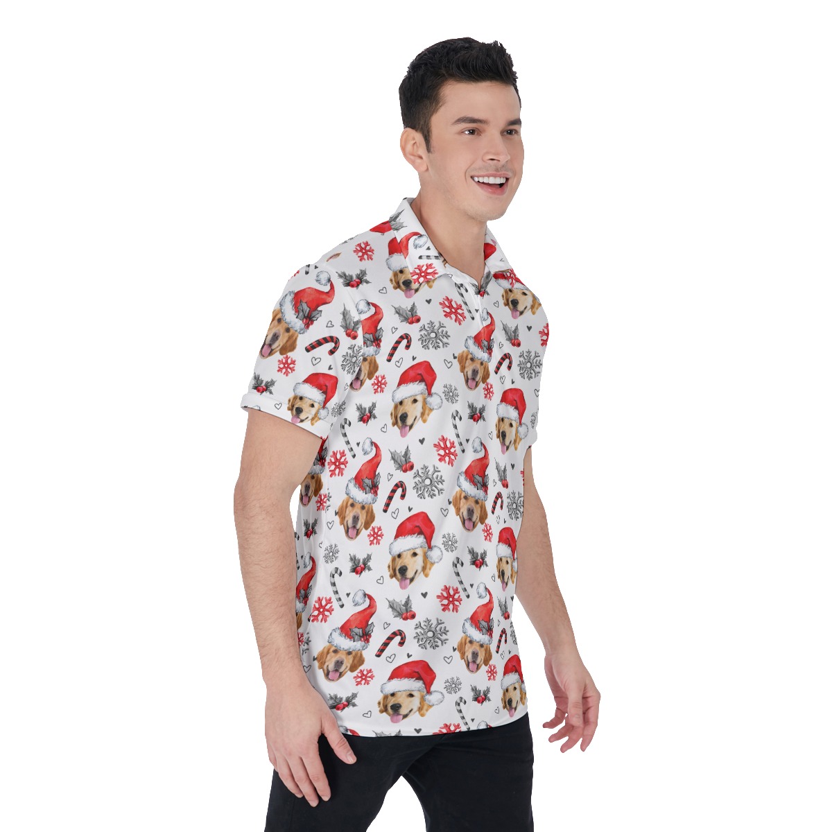 Men's Funny Custom Christmas Polo Hawaiian Shirt With Dog Face