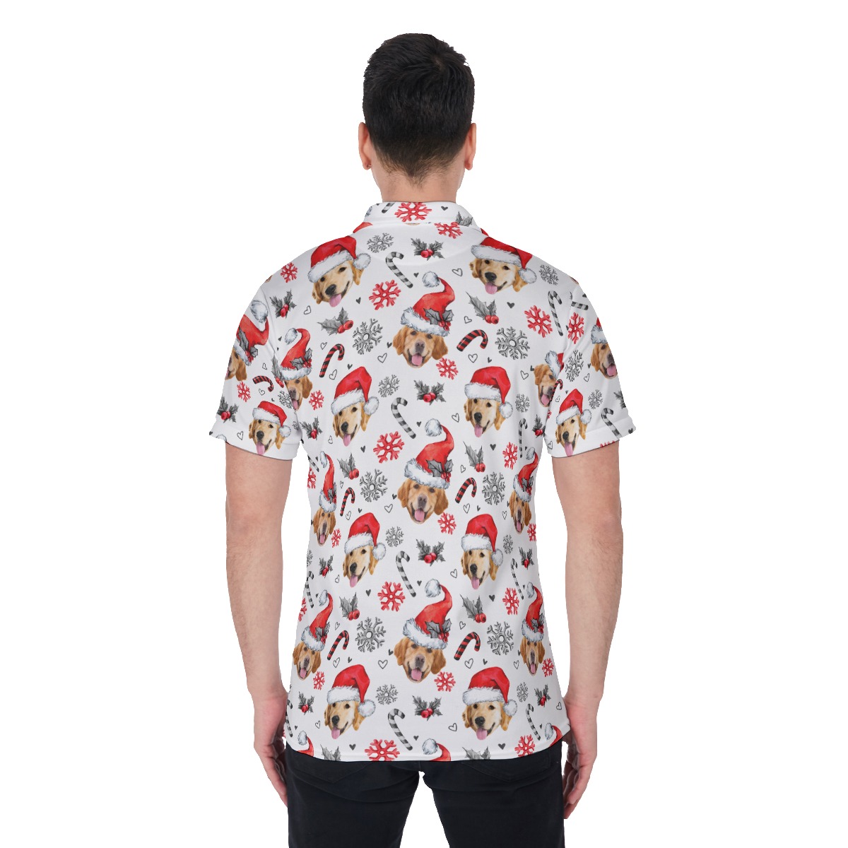 Men's Funny Custom Christmas Polo Hawaiian Shirt With Dog Face