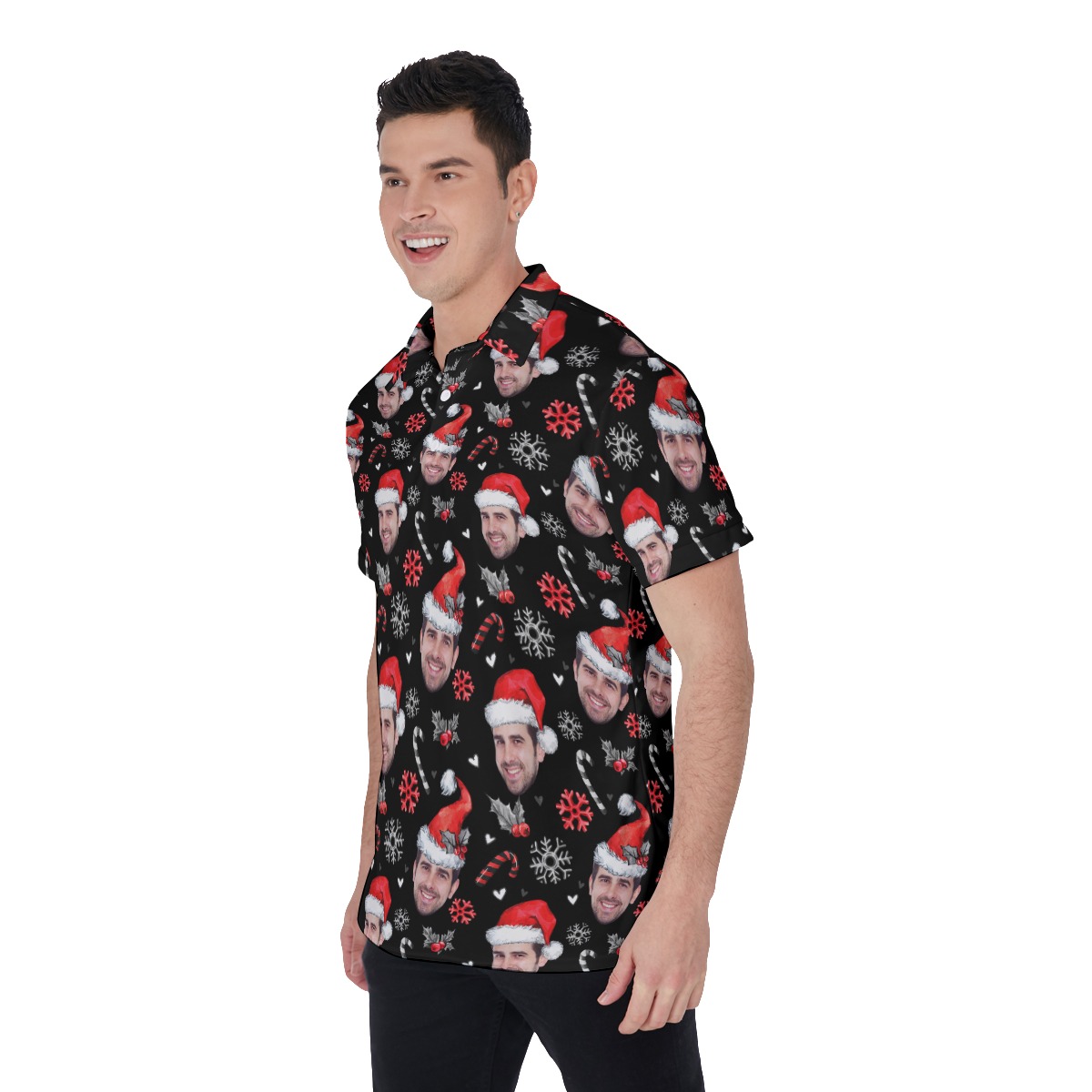 Cool Black Custom Christmas Polo Hawaiian Shirt For Men