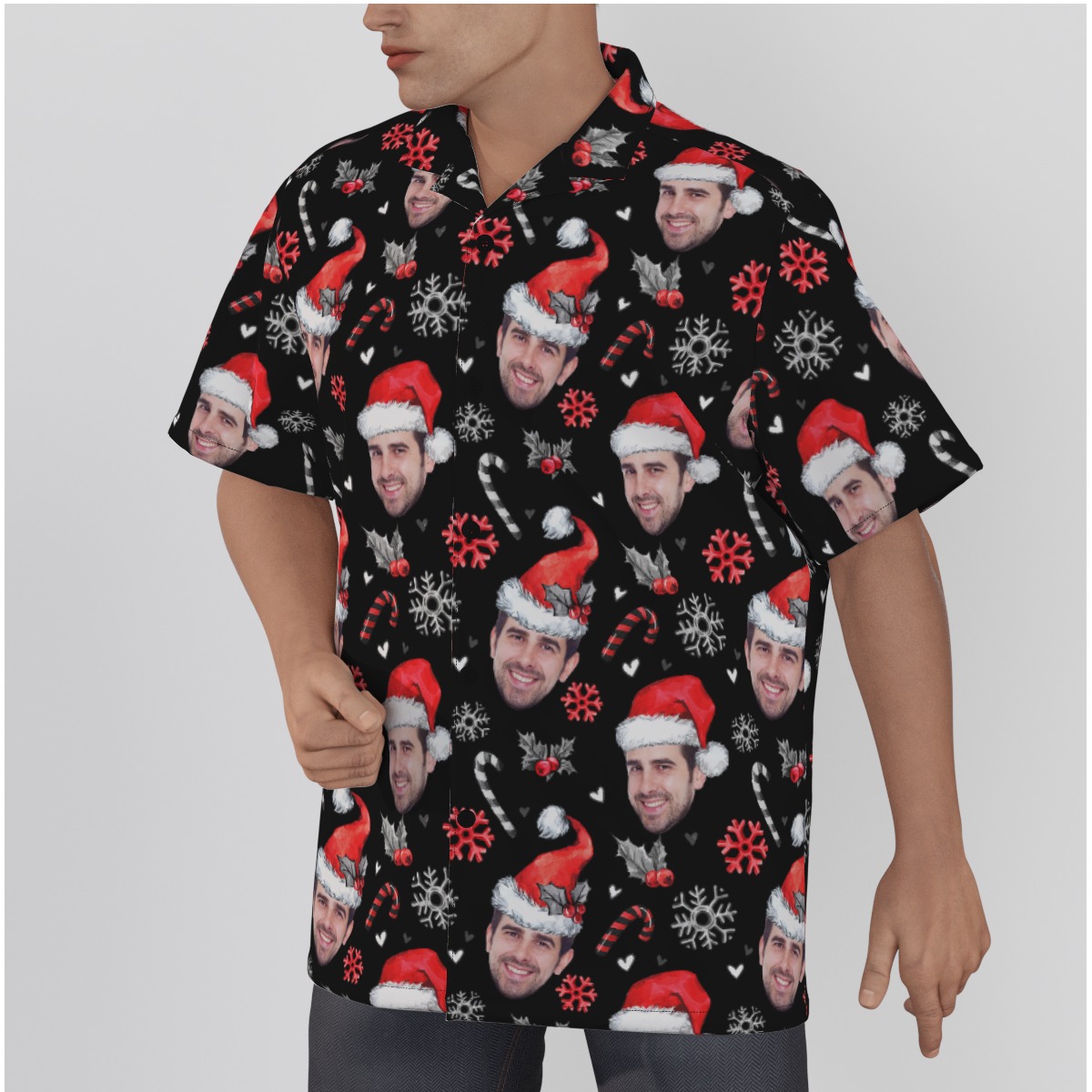 Men's Funny Custom Face Christmas Black Hawaiian Shirt