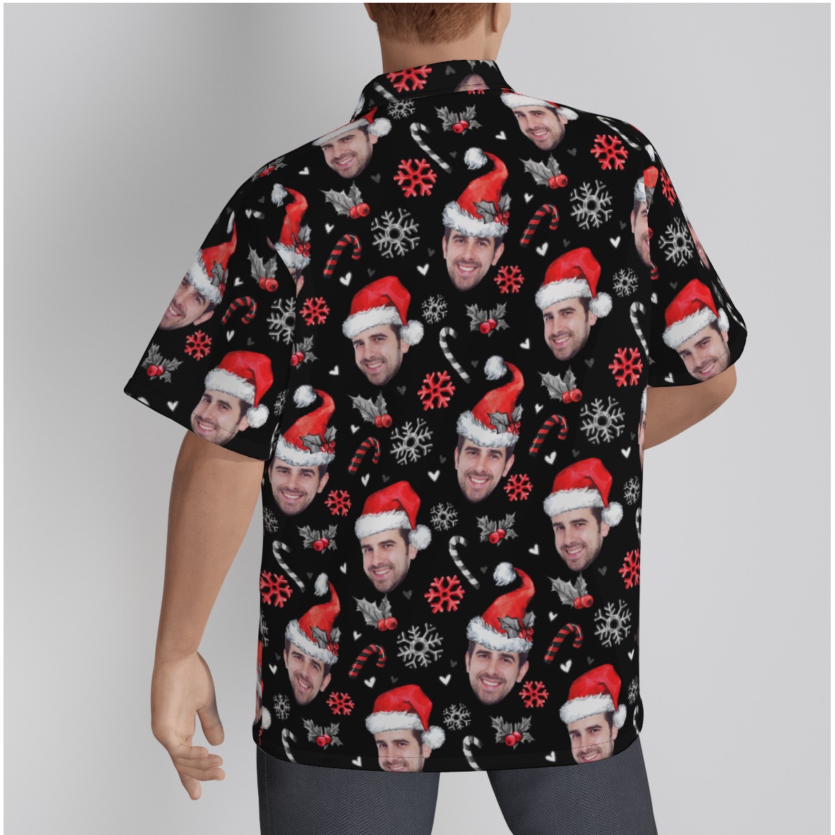 Men's Funny Custom Face Christmas Black Hawaiian Shirt