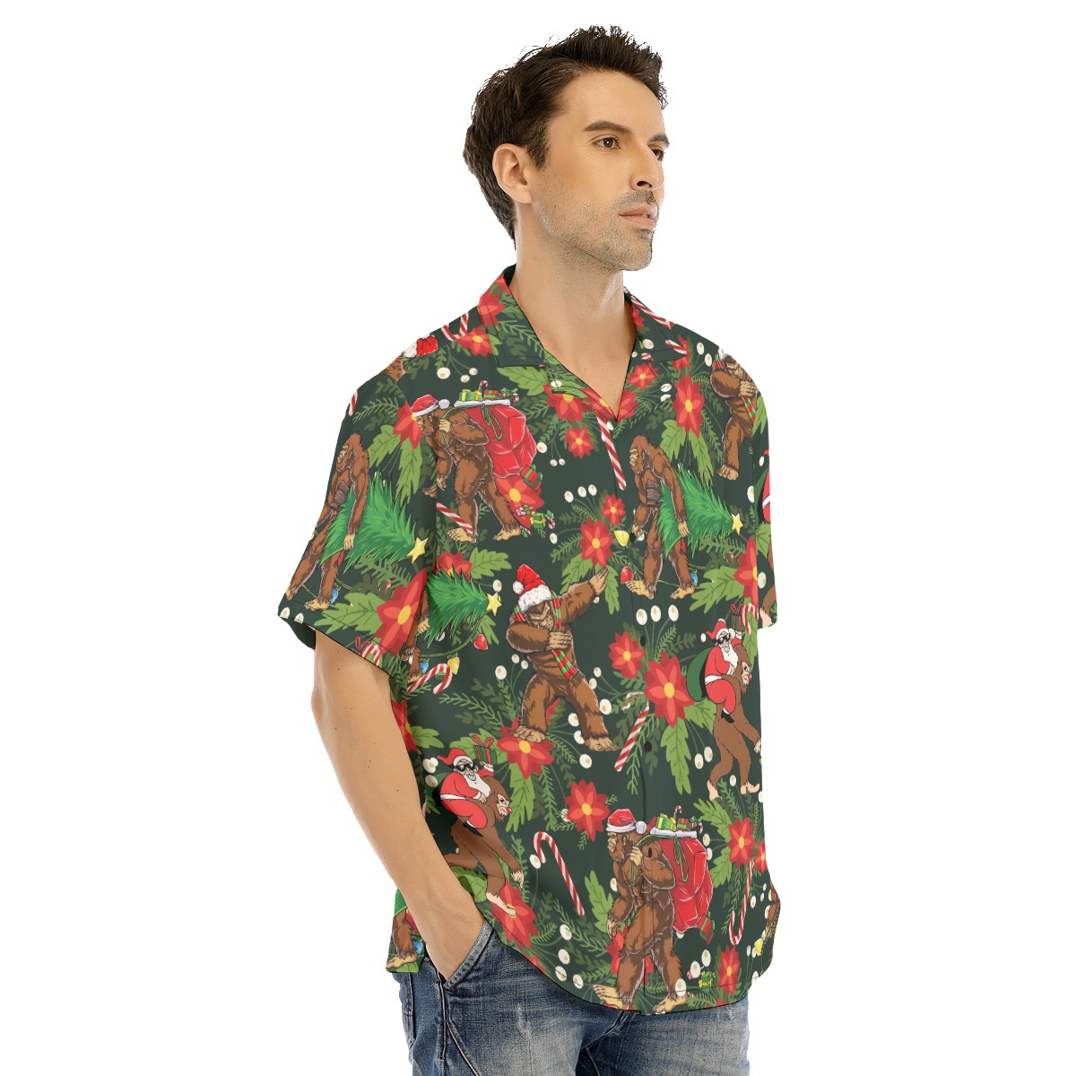 Men's Funny Bigfoot With Santa Hawaiian Shirt