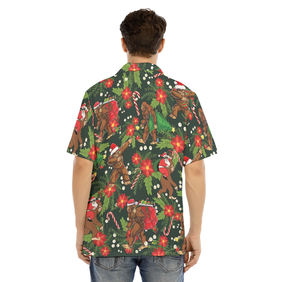 Men's Funny Bigfoot With Santa Hawaiian Shirt