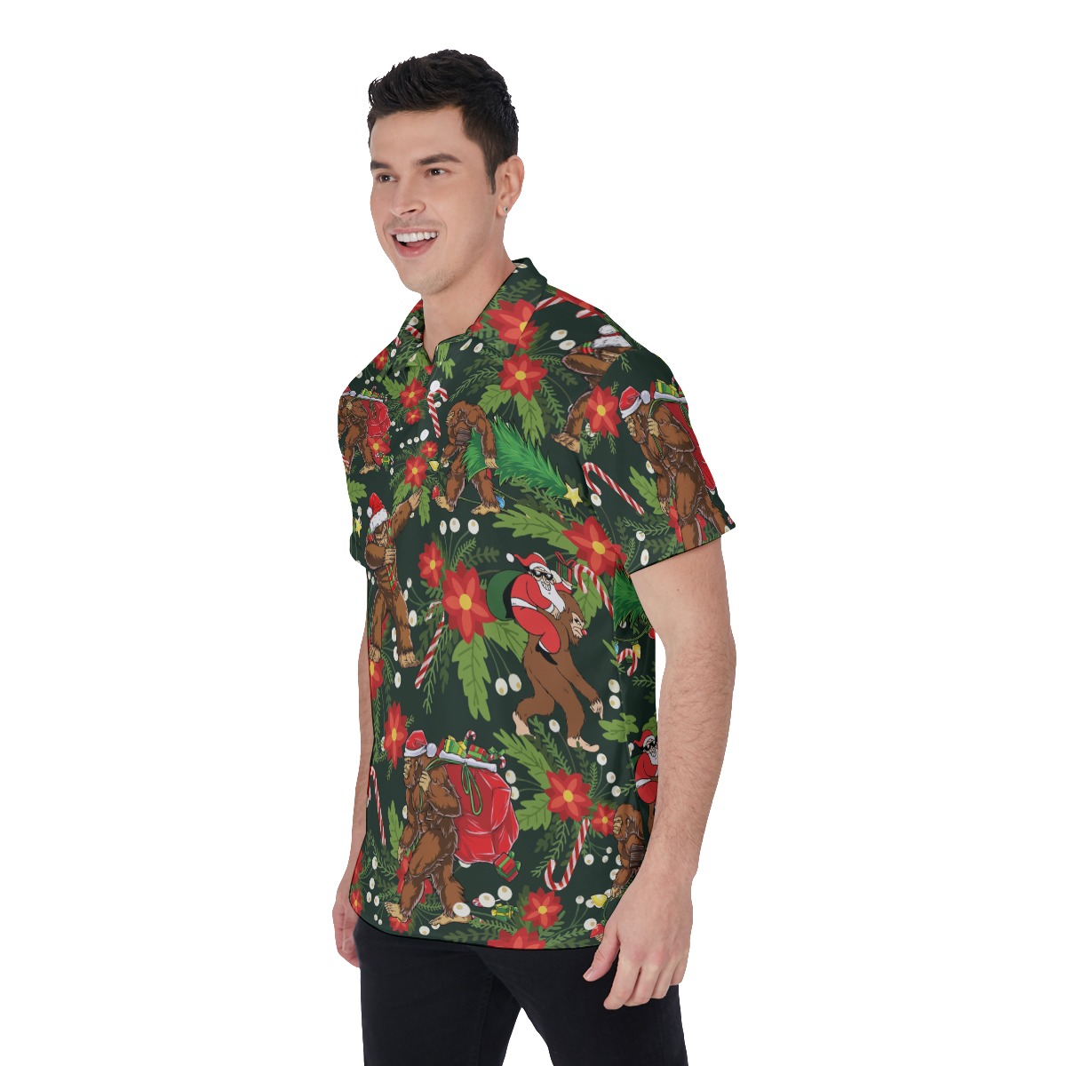 Men's Cool Bigfoot Christmas Polo Hawaiian Shirt