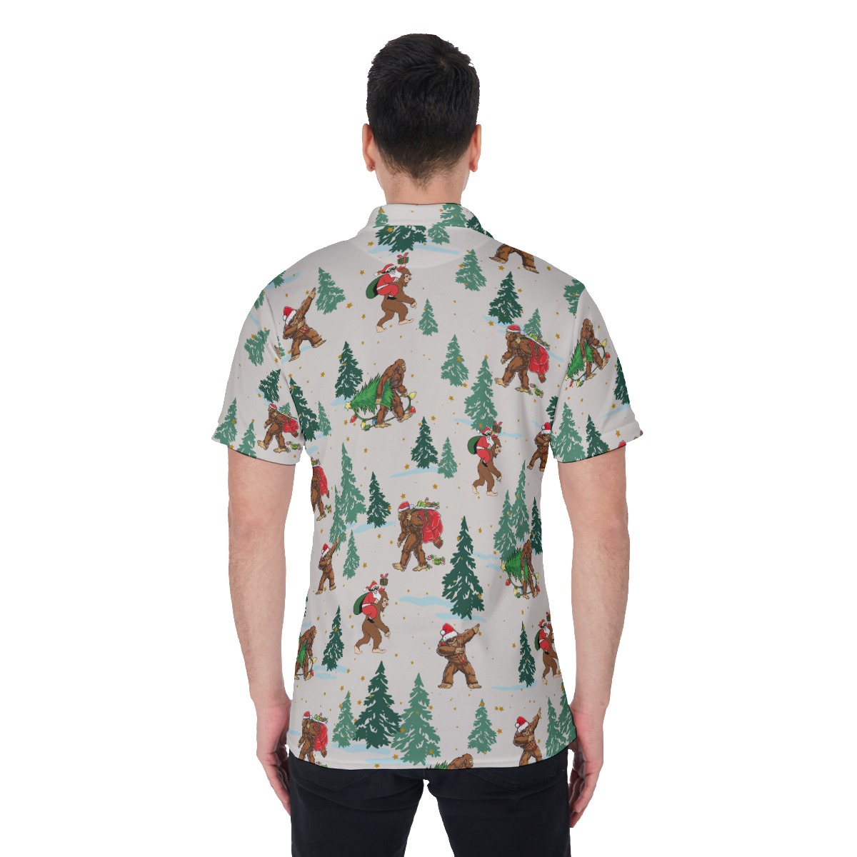 Men's Funny Bigfoot And Santa Christmas Polo Hawaiian Shirt