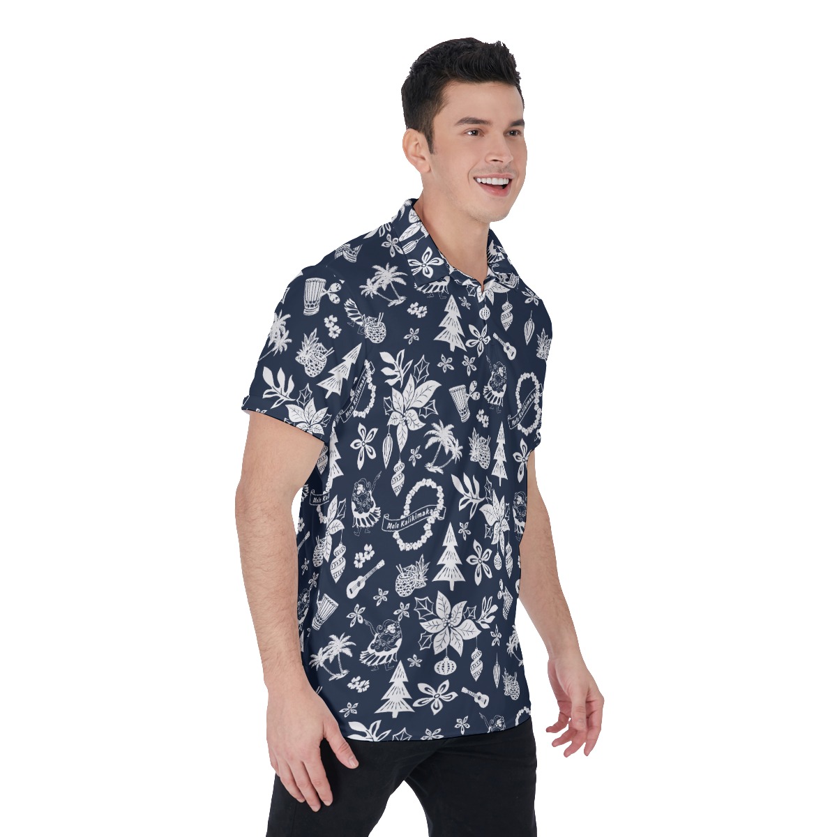 Men's Blue Merry Christmas Polo Hawaiian Shirt
