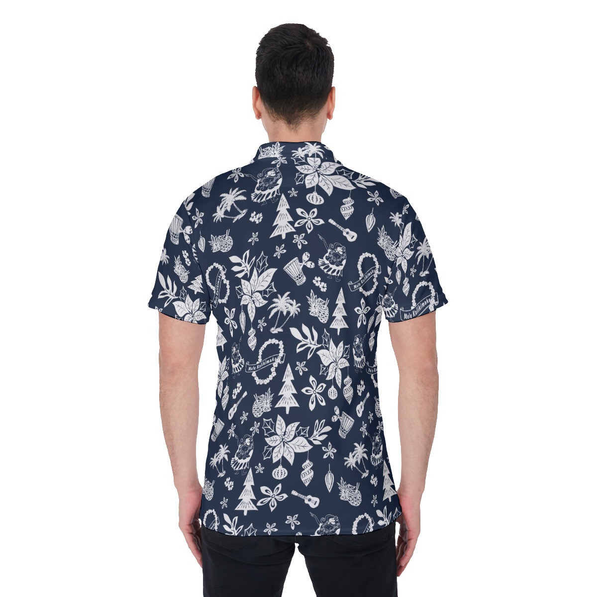 Men's Blue Merry Christmas Polo Hawaiian Shirt