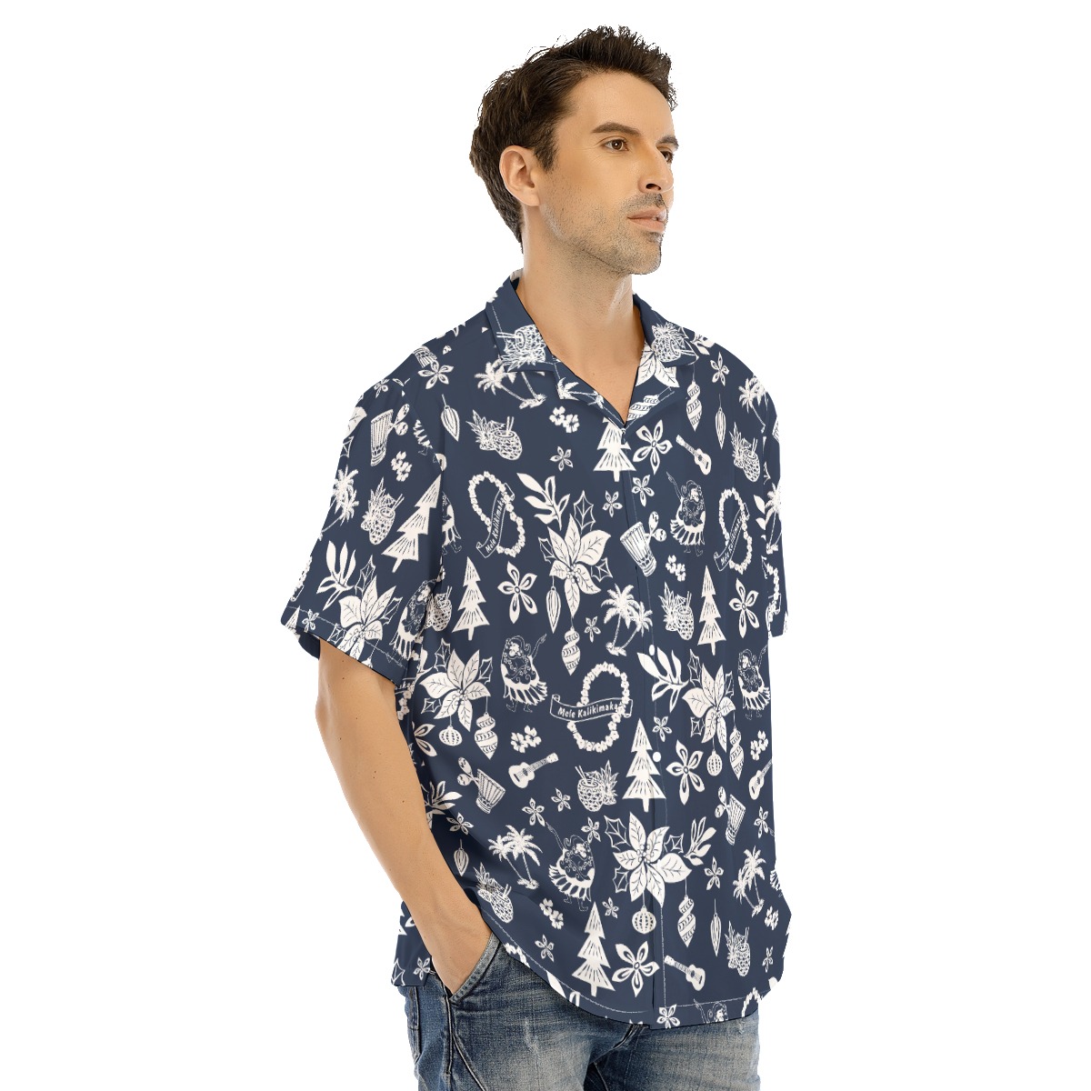 Men's Merry Christmas Blue Hawaiian Shirt