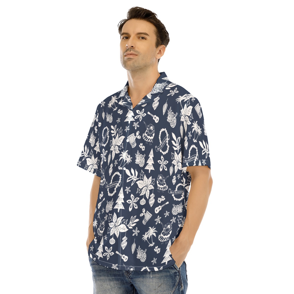 Men's Merry Christmas Blue Hawaiian Shirt