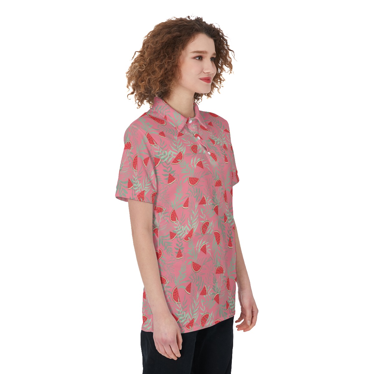 Watermelon Red Hawaiian Golf Shirt For Women