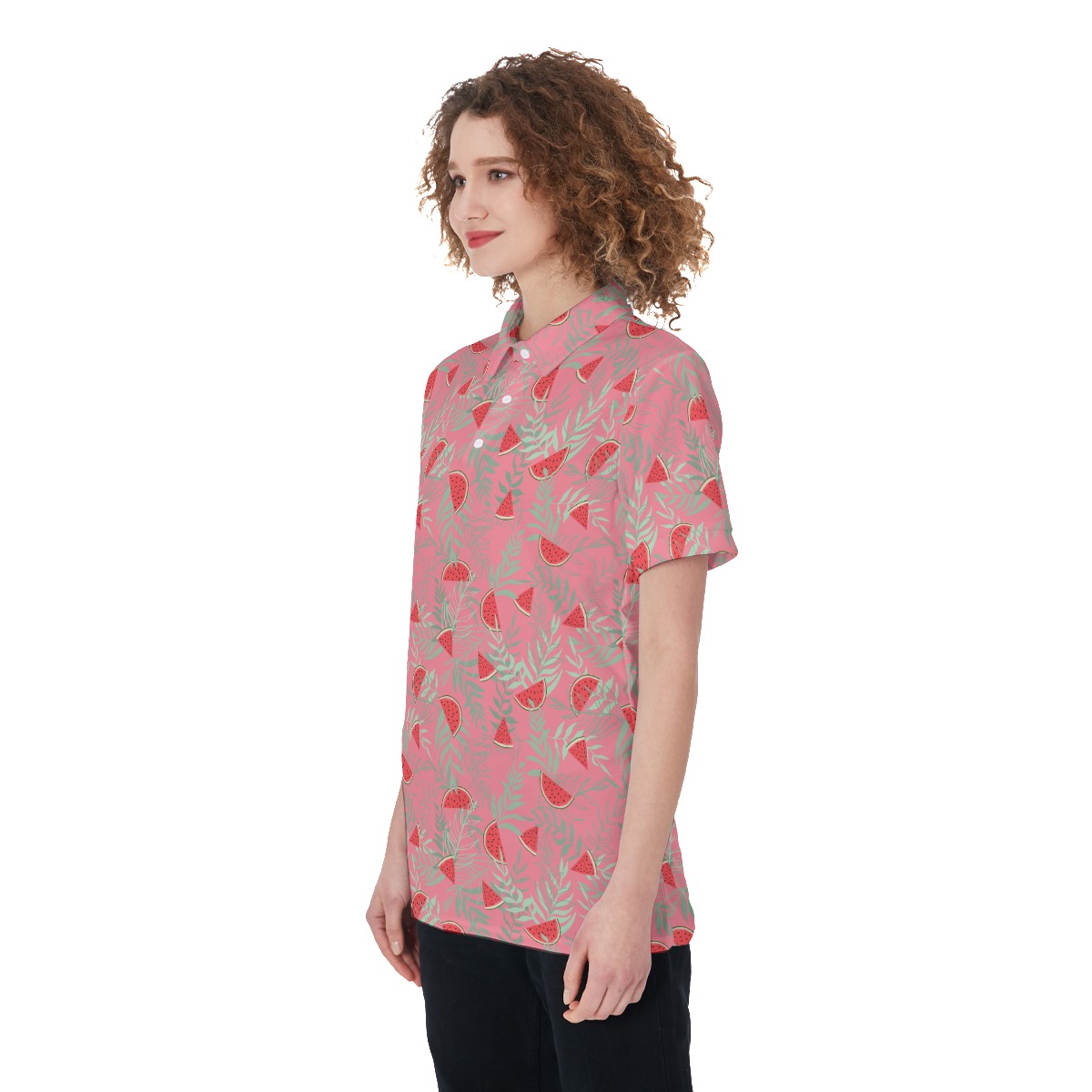 Watermelon Red Hawaiian Golf Shirt For Women