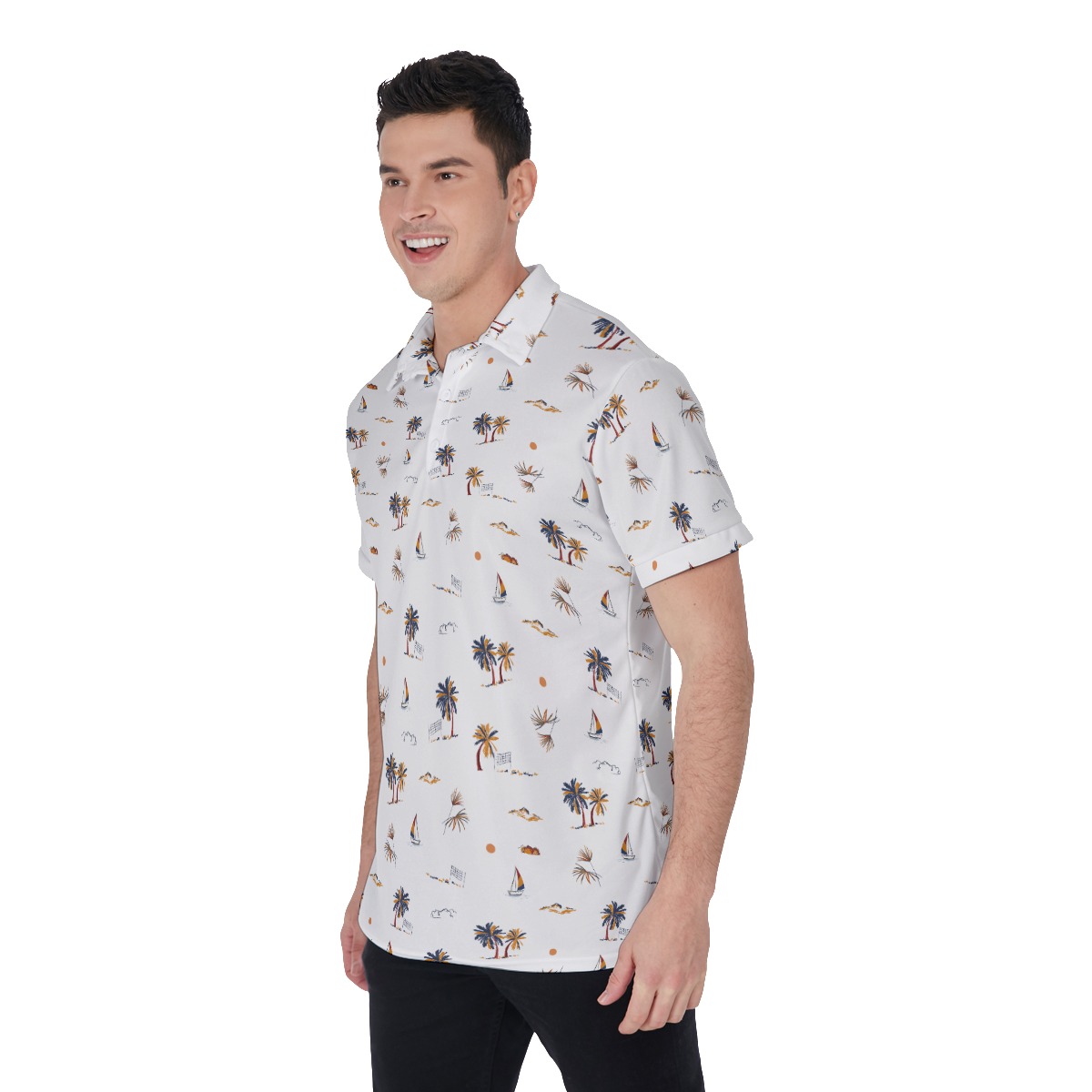 Palm Tree White Hawaiian Golf Shirt For Men