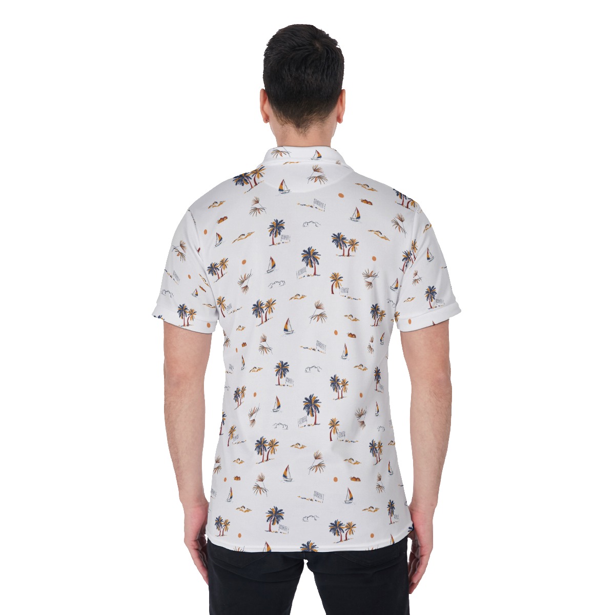 Palm Tree White Hawaiian Golf Shirt For Men