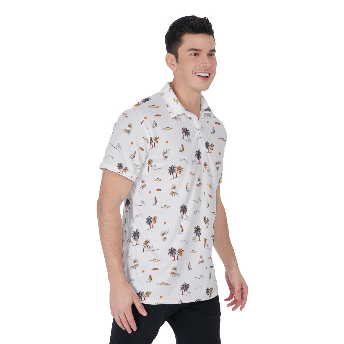 Palm Tree White Hawaiian Golf Shirt For Men