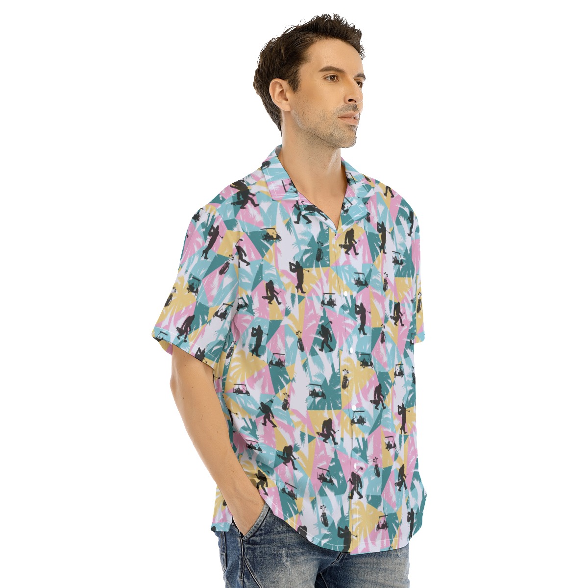 Funny Bigfoot Golf Palm Tree Men's Hawaiian Shirt