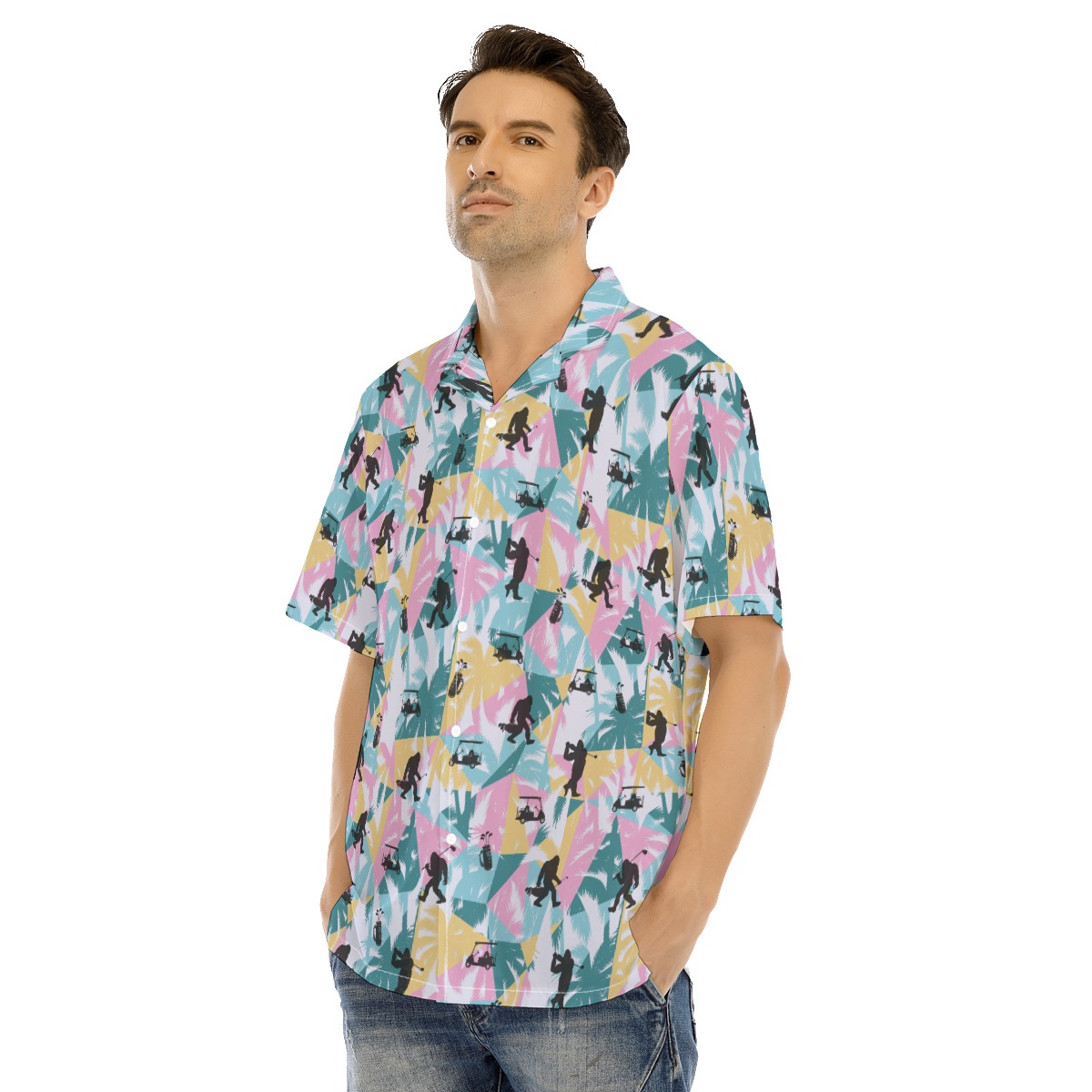 Funny Bigfoot Golf Palm Tree Men's Hawaiian Shirt