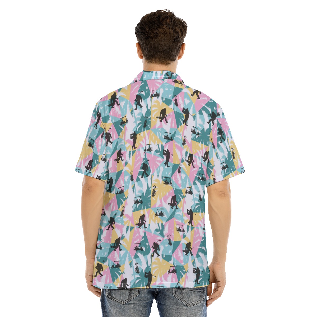 Funny Bigfoot Golf Palm Tree Men's Hawaiian Shirt