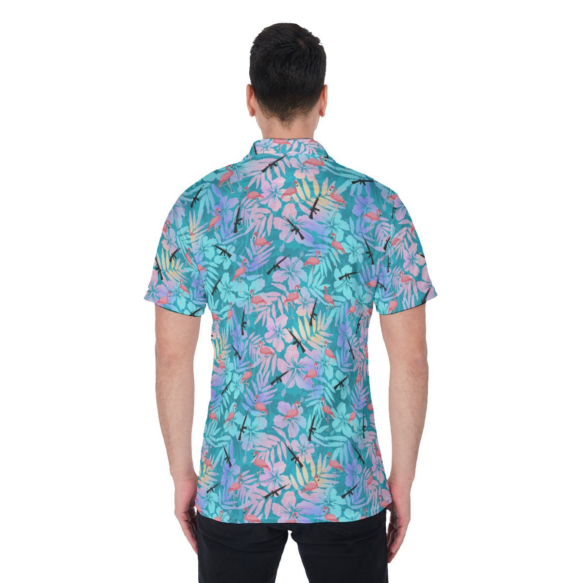 Blue Floral Flamingo Tactical Men's Polo Shirt
