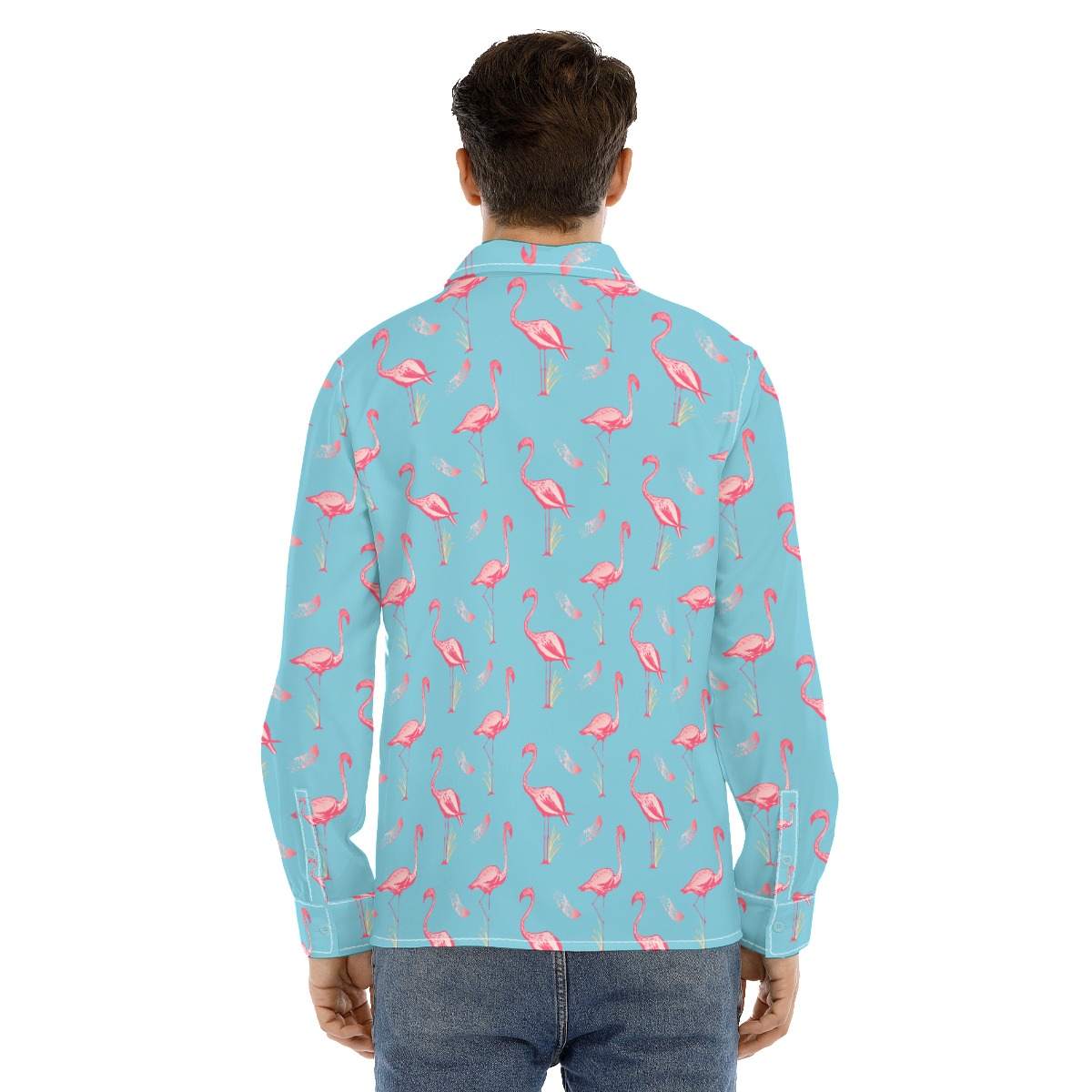 Cool Flamingo Blue Long Sleeve Hawaiian Shirt For Men