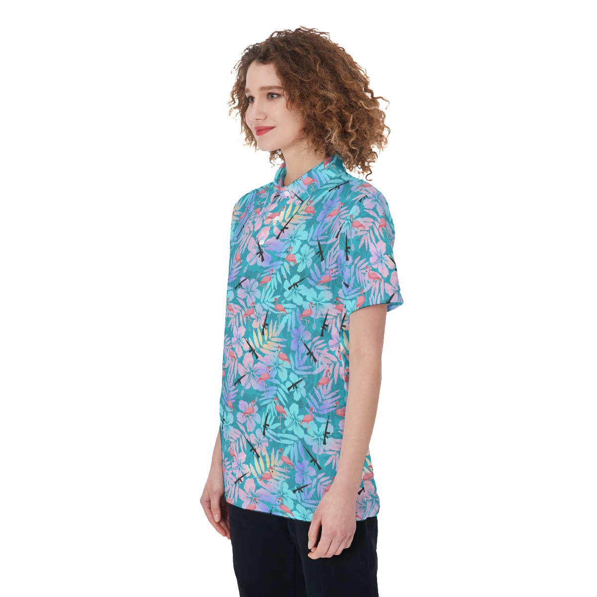 Cool Tactical Floral Flamingo Women's Golf Shirt