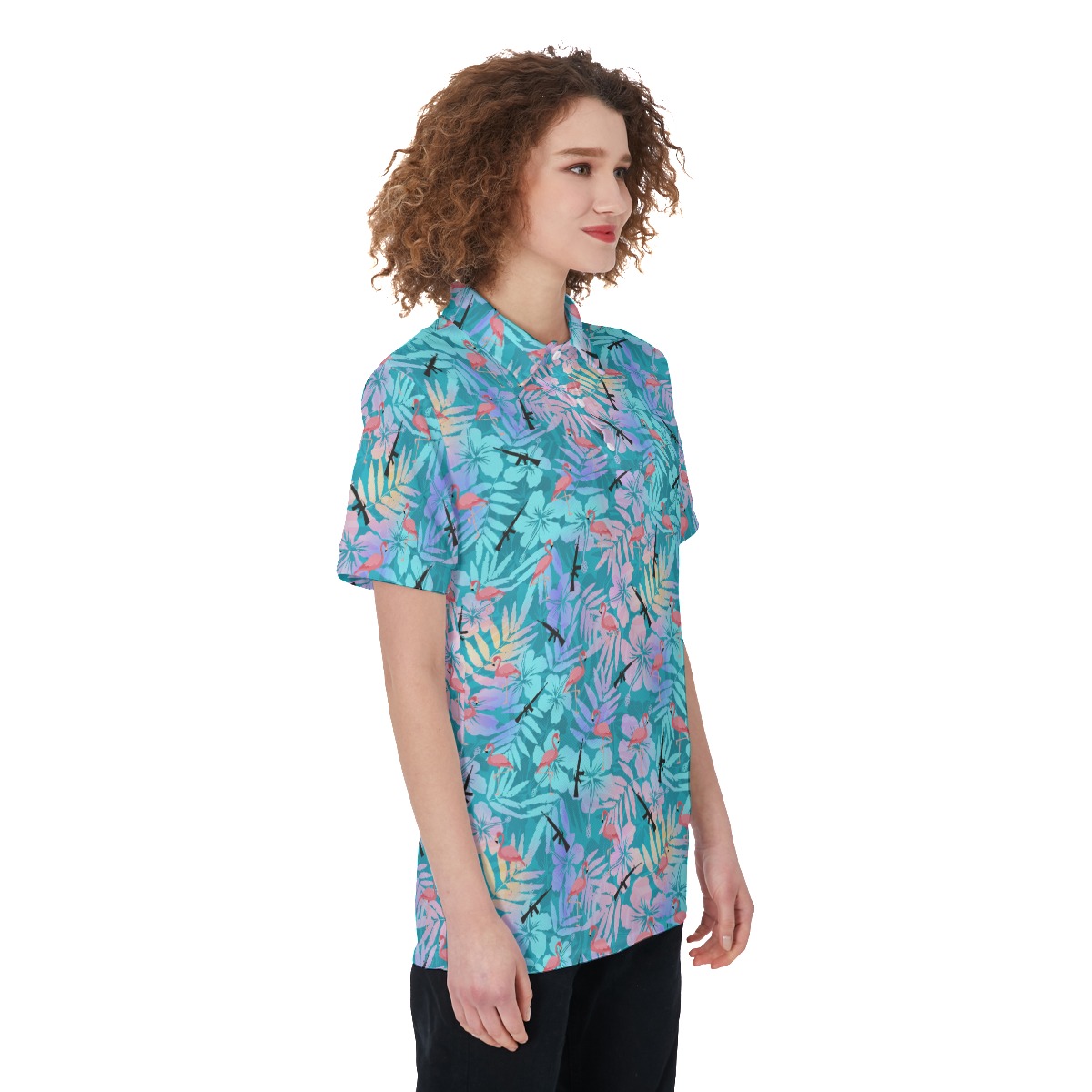 Cool Tactical Floral Flamingo Women's Golf Shirt