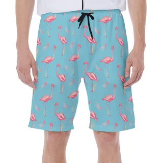 Lovely Flamingo Blue Hawaiian Swim Trunks For Men