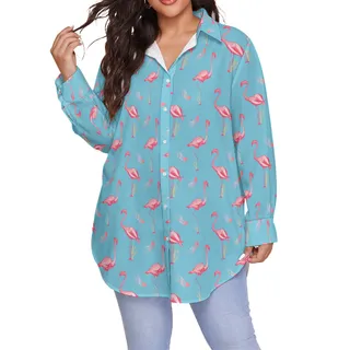 Women's Blue Flamingo Plus Size Hawaiian Shirt