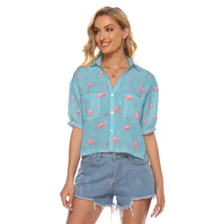 Lovely Flamingo Hawaiian Crop Top Shirt For Women