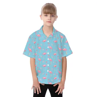 Flamingo Cool Blue Hawaiian Shirt For Kids