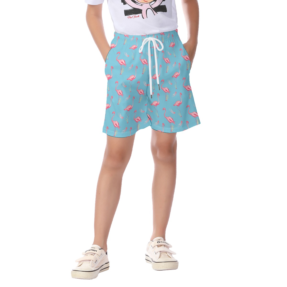Cute Flamingo Blue Hawaiian Beach Shorts For Kids - variant image 1