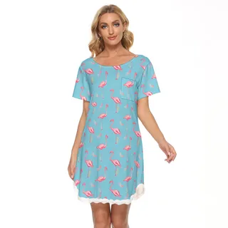 Blue Flamingo Hawaiian Dress With Lace