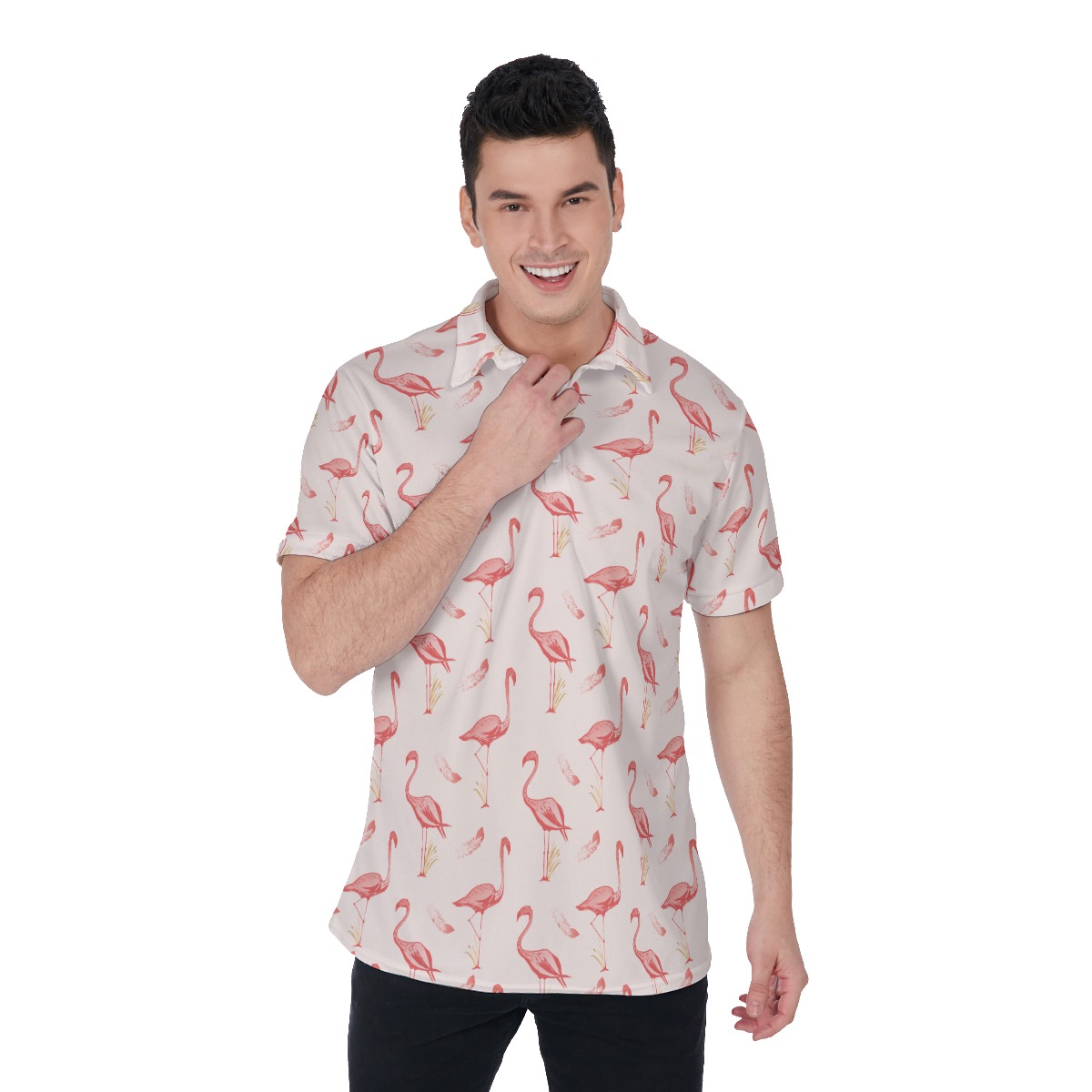 Lovely Flamingo Hawaiian Polo Shirt For Men - variant image 1