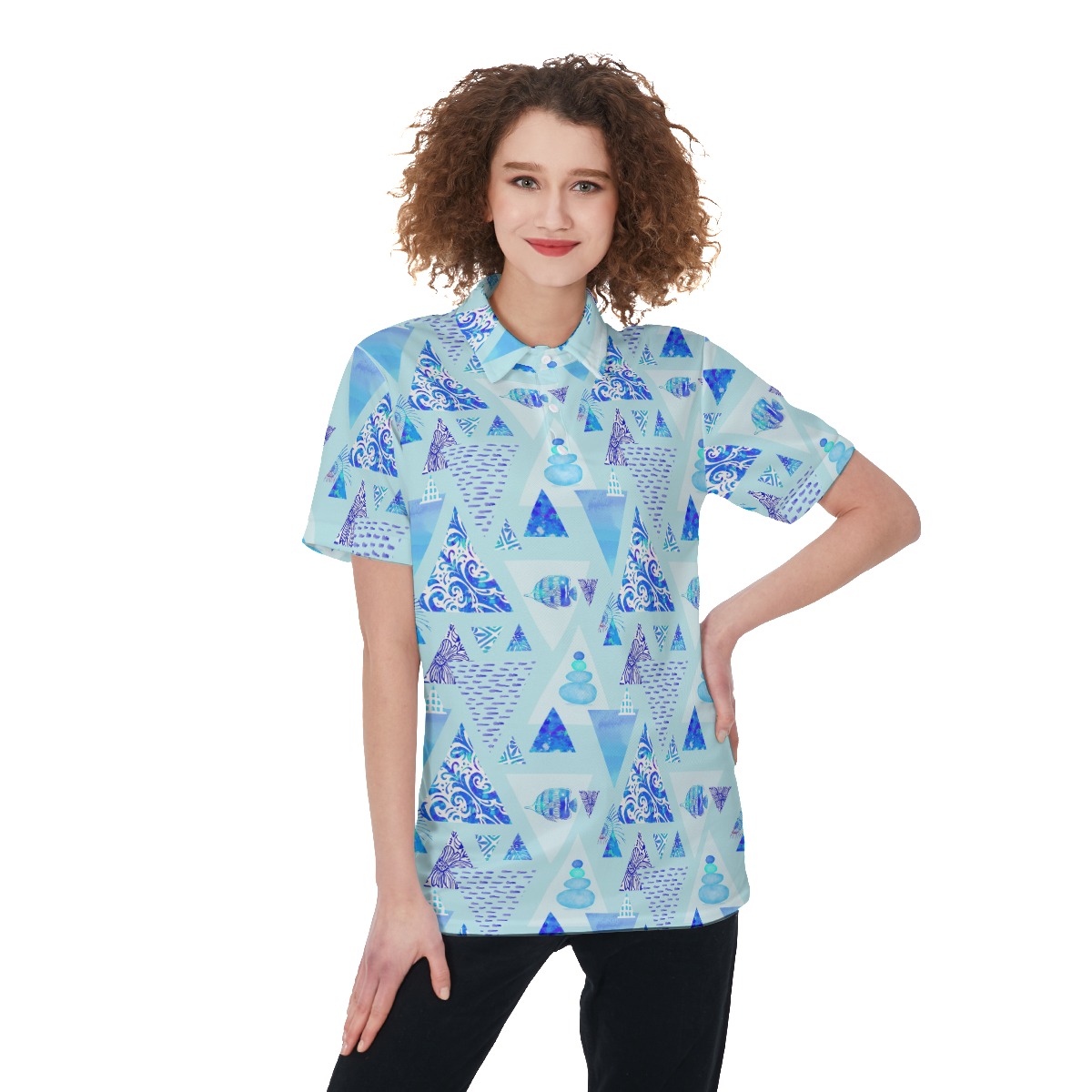 Retro Ocean Blue Womens Polo Shirt - variant image 1