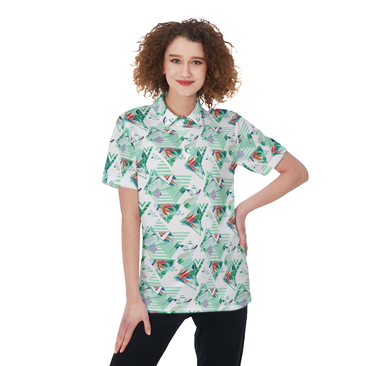 Unique Triangle Tropical Green Golf Shirt For Women - variant image 1