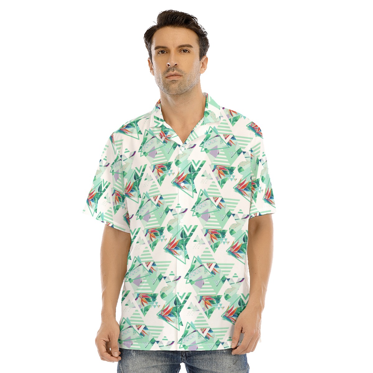 Tropical Leaf Triangle Hawaiian Shirt For Men - variant image 1