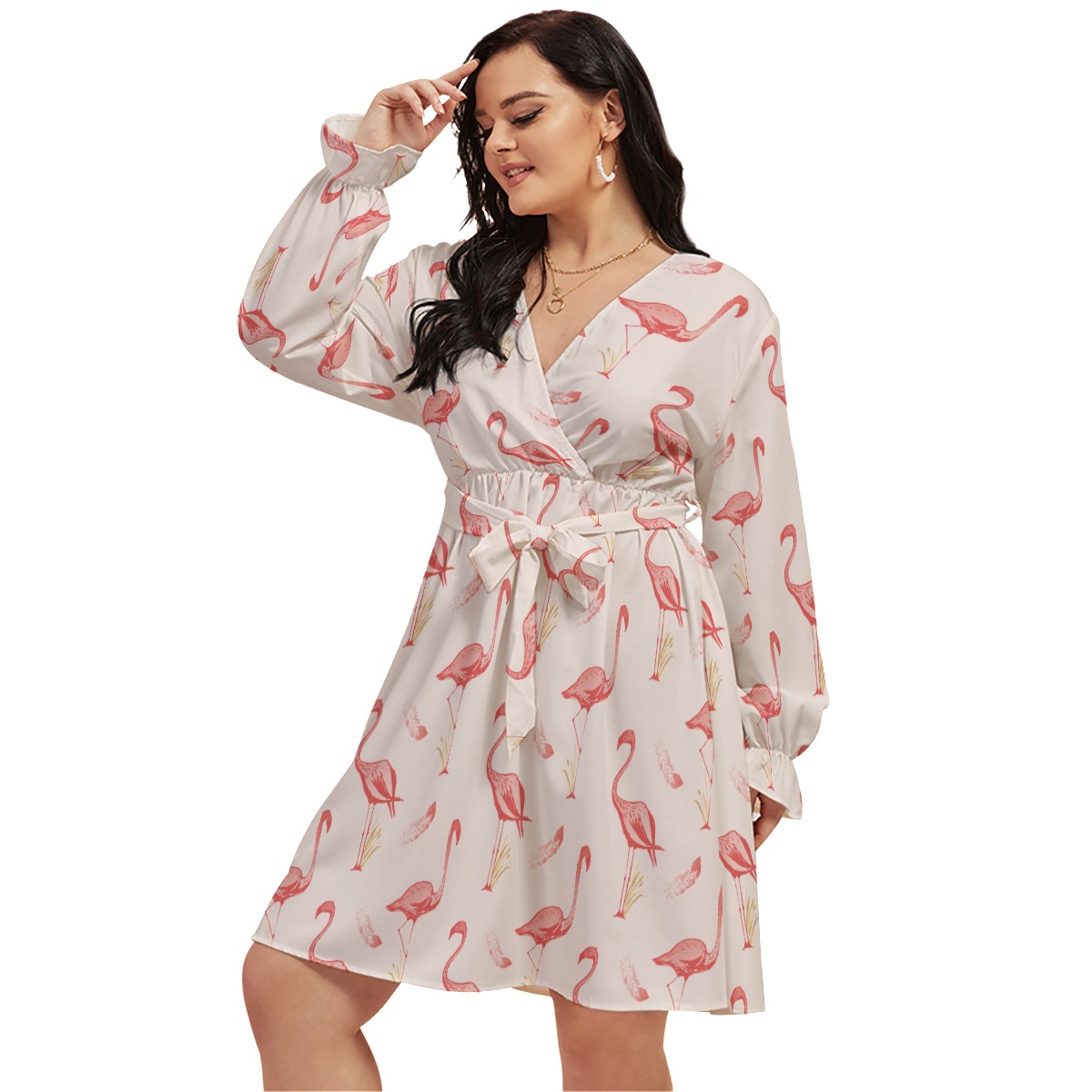 Cute Flamingo Hawaiian Plus Size V-Neck Dress - variant image 1