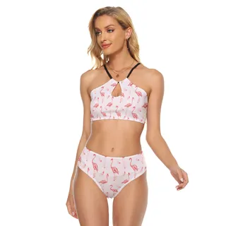 Cool Flamingo Hawaiian Two-piece Swimsuit For Women
