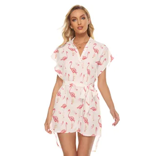 Cool Flamingo Hawaiian Dress With Tie