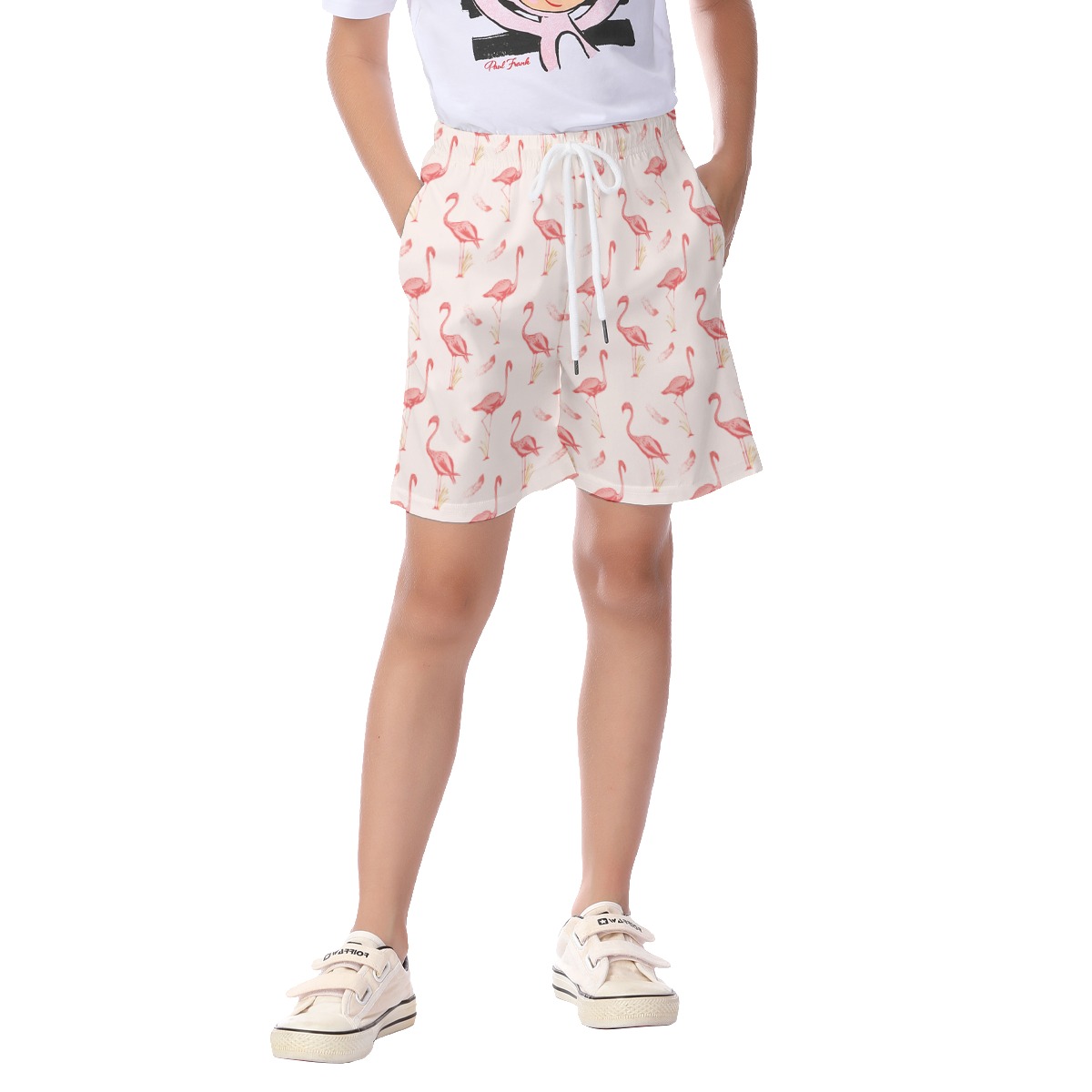Cute Flamingo White Hawaiian Beach Shorts For Kids - variant image 1