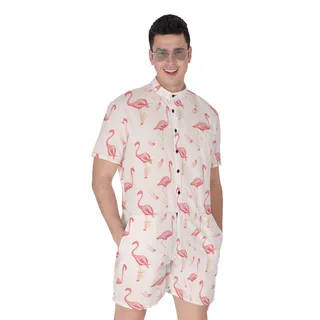 Pink Flamingo Hawaiian Romper For Men
