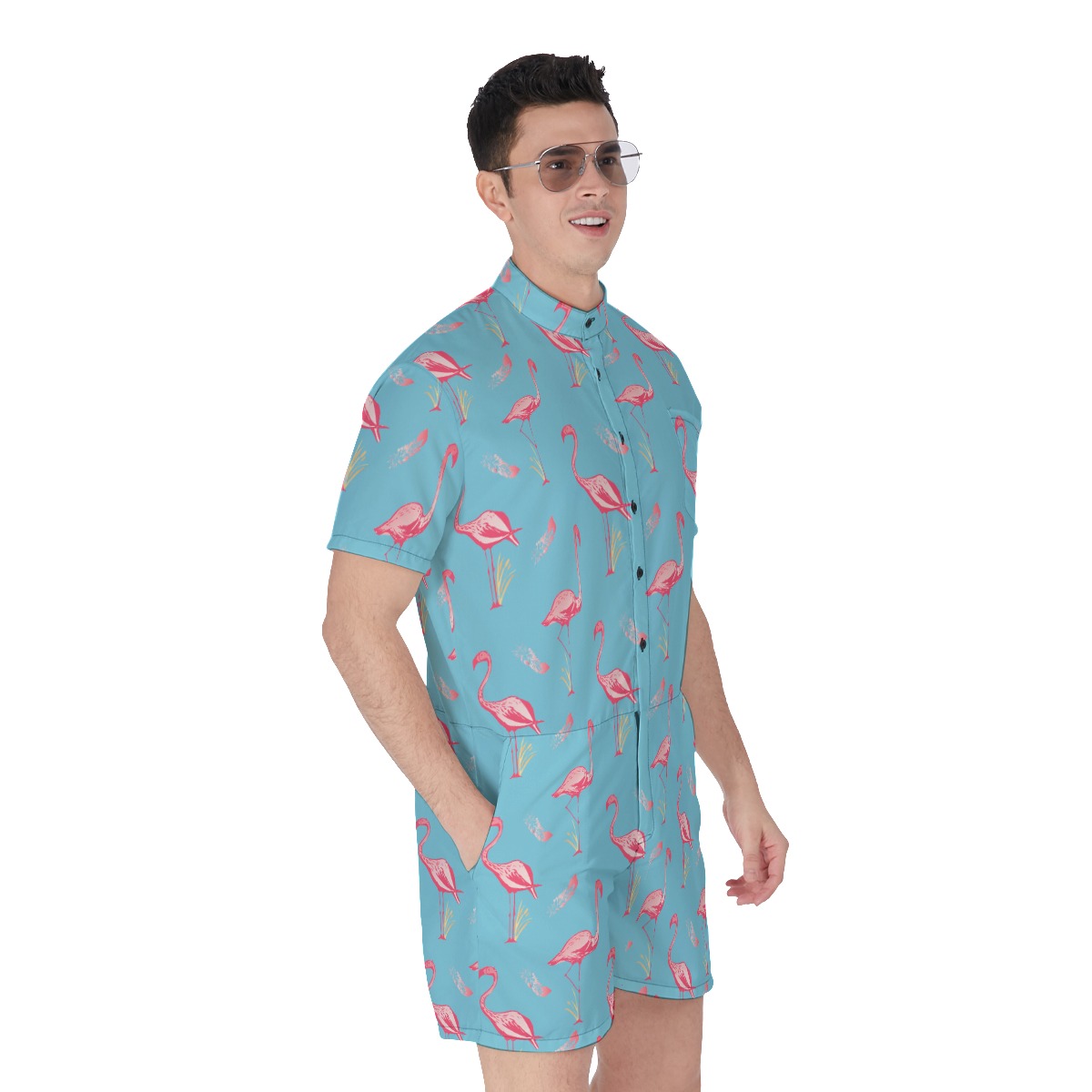 Cool Flamingo Hawaiian Romper For Men