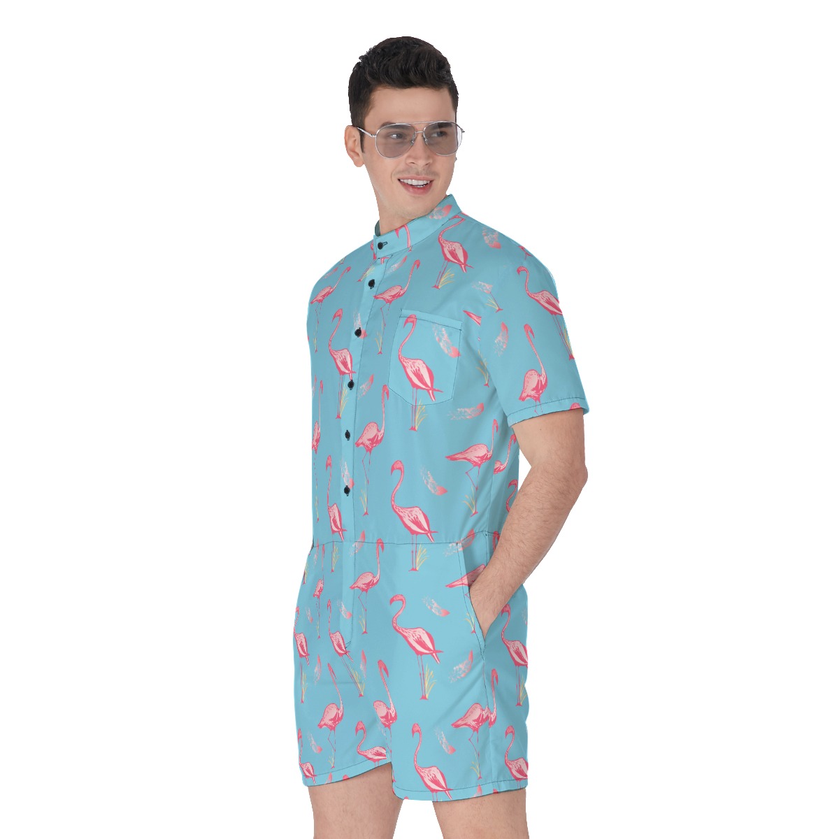 Cool Flamingo Hawaiian Romper For Men