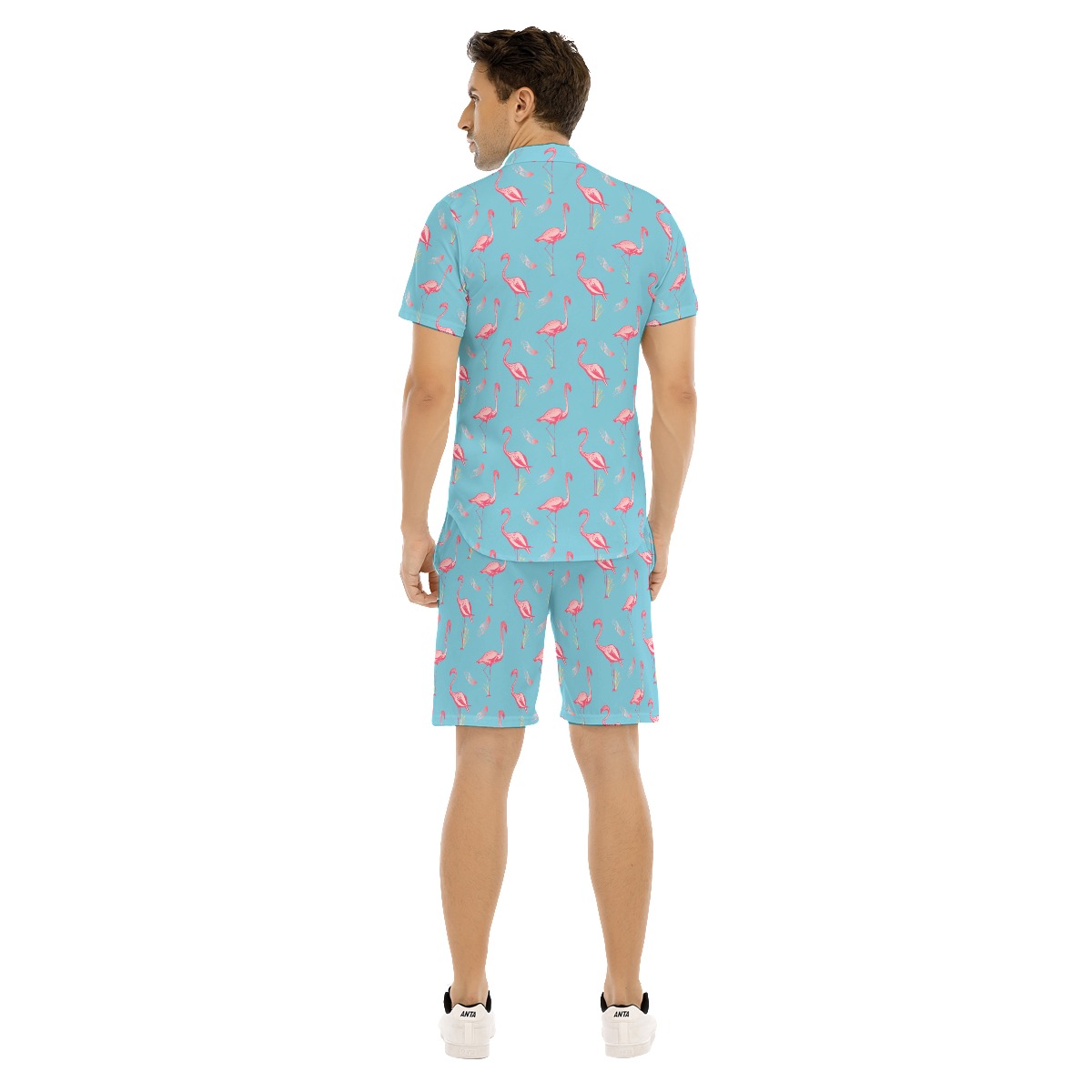 Men's Cute Flamingo Blue Hawaiian Shirt And Shorts