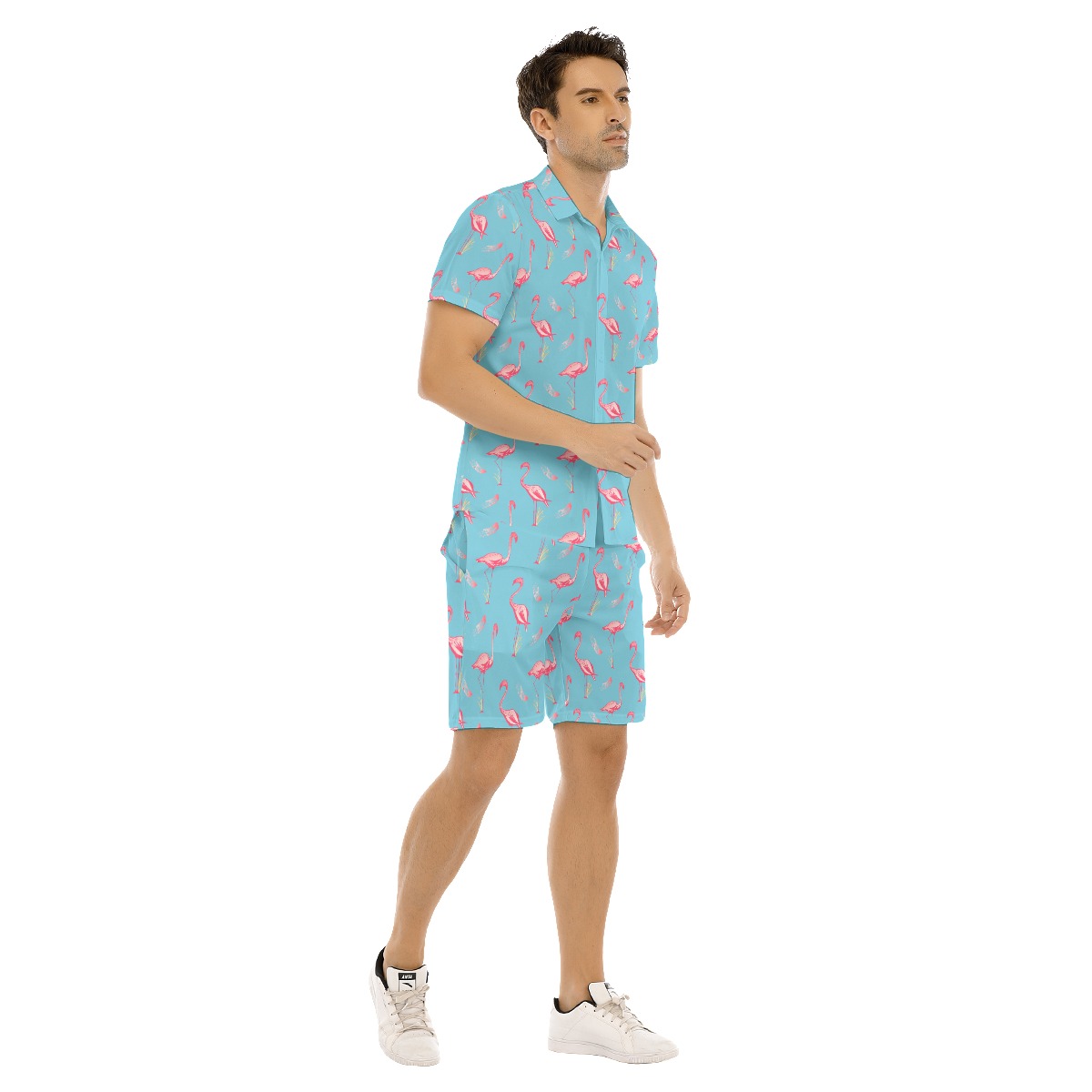 Men's Cute Flamingo Blue Hawaiian Shirt And Shorts